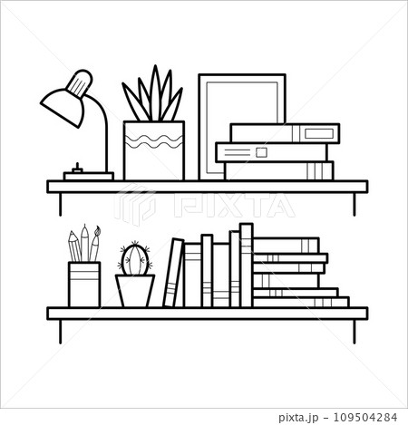Bookshelf in thin line style. Bookshelf in thin line style. 109504284