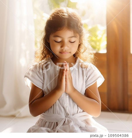 Little child hand praying,Hands folded in prayer concept. AI Generate Little child hand praying,Hands folded in prayer concept. AI Generate 109504386