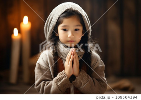 Little child hand praying,Hands folded in prayer concept. AI Generate 109504394