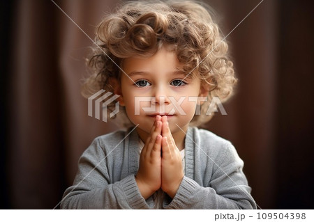 Little child hand praying,Hands folded in prayer concept. AI Generate 109504398