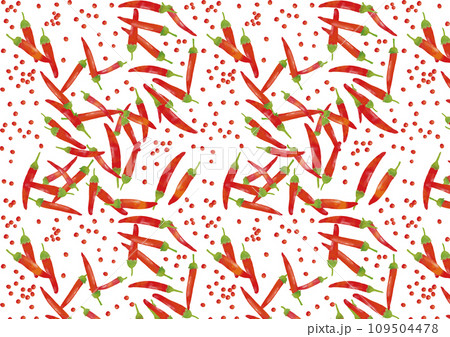 水彩風 唐辛子とピンクペッパーパターン 水彩風 唐辛子とピンクペッパーパターン 109504478