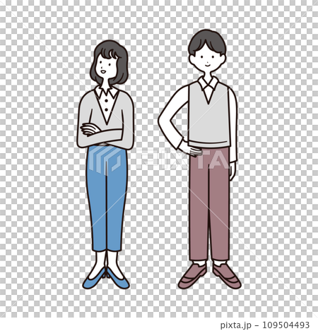 穿著商務休閒服的男女全身插畫素材集 109504493