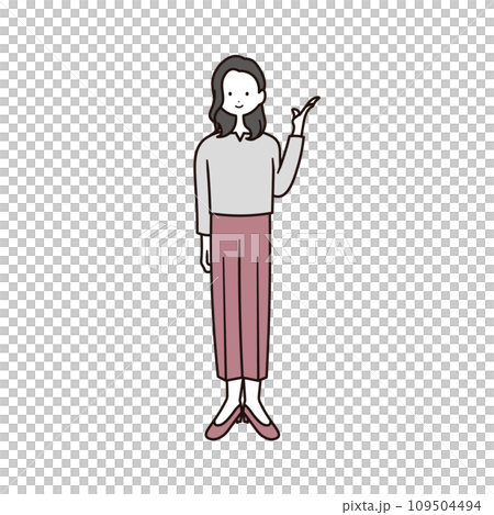 穿著商務休閒服指導的女性全身插畫素材 109504494