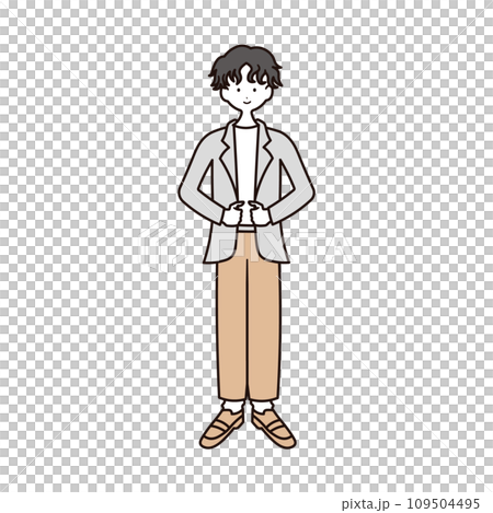 穿著商務休閒服的男士全身插畫素材 109504495