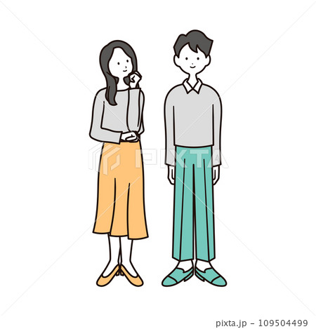 私服の男性と女性の全身のイラスト素材セット 109504499