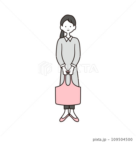 エコバッグを持っている女性の全身イラスト素材 エコバッグを持っている女性の全身イラスト素材 109504500