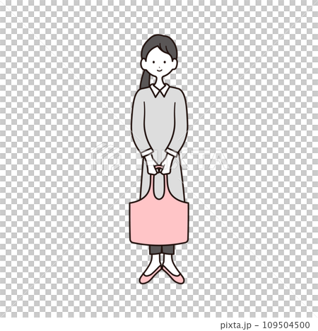 拿著環保袋的女人的全身插圖 109504500