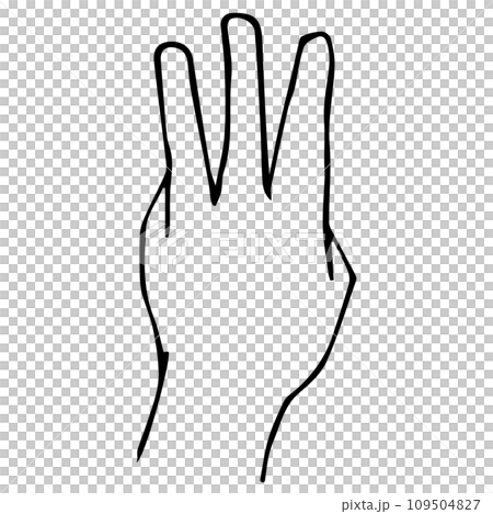 ハンドサイン_数字を表す_3_手の甲_線画 109504827