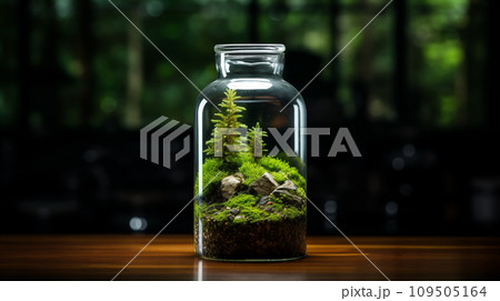 暗い部屋の苔テラリウム。AI生成画像 109505164