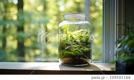 窓際の苔テラリウム。AI生成画像 109505166