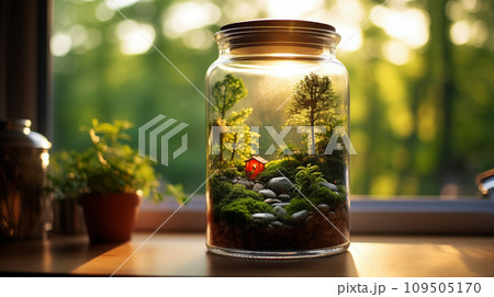 窓際の苔テラリウム。AI生成画像 109505170