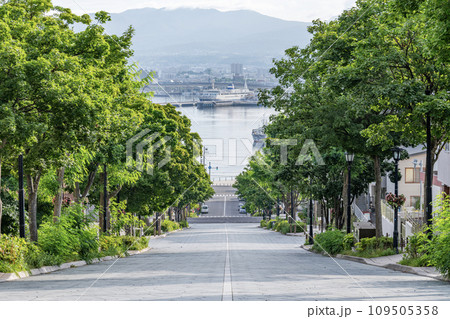 北海道函館市 人気の観光スポット 海へ続く坂道「八幡坂」 北海道函館市 人気の観光スポット 海へ続く坂道「八幡坂」 109505358