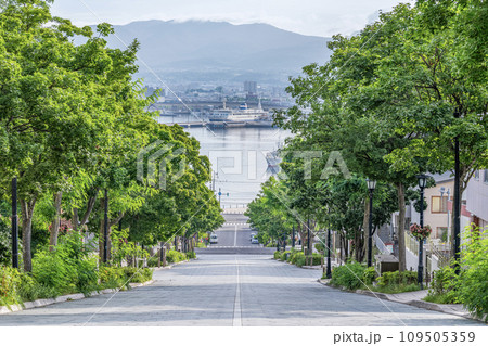 北海道函館市 人気の観光スポット 海へ続く坂道「八幡坂」 北海道函館市 人気の観光スポット 海へ続く坂道「八幡坂」 109505359