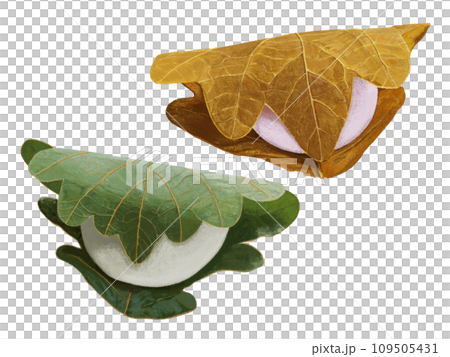 Kashiwa mochi (red and white mochi, green and brown) 109505431