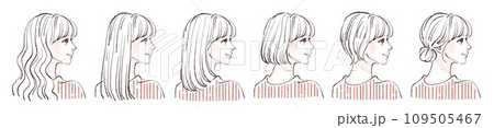 色々なヘアスタイルの女性イラストセット 色々なヘアスタイルの女性イラストセット 109505467