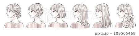 色々なヘアスタイルの女性イラストセット 109505469