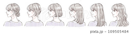 色々なヘアスタイルの女性イラストセット 色々なヘアスタイルの女性イラストセット 109505484
