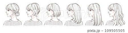 色々なヘアスタイルの女性イラストセット 109505505