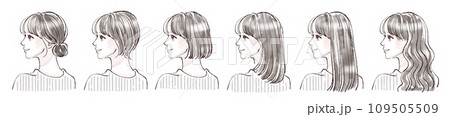 色々なヘアスタイルの女性イラストセット 色々なヘアスタイルの女性イラストセット 109505509