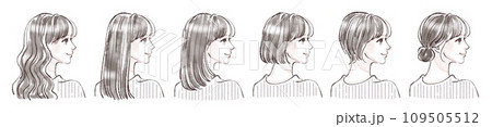 色々なヘアスタイルの女性イラストセット 色々なヘアスタイルの女性イラストセット 109505512