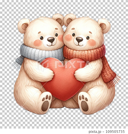 Valentines Day couple teddy bear hug red heart 109505735