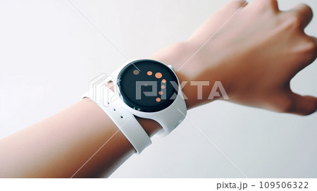 スマートウォッチ・ウェアラブルデバイス・ガジェットでデータを見る女性の手 109506322