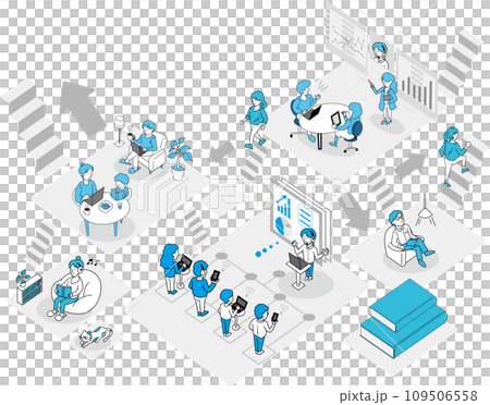 Image illustration of career advancement, finding your place, studying, working, and resting (with arrows) 109506558