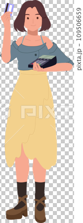 Cashless Payment Concept. Female Consumer with Credit Card and Payment Terminal Cashless Payment Concept. Female Consumer with Credit Card and Payment Terminal 109506659