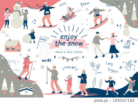 ウインタースポーツを楽しむ人達 ウインタースポーツを楽しむ人達 109507188