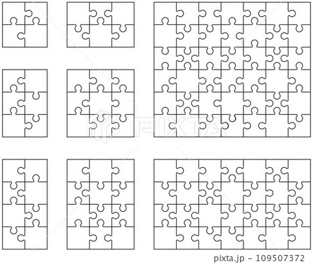 Separate pieces of eight white jigsaw puzzles 109507372