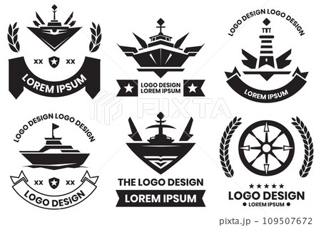 Ocean liner and water travel logo in vintage style Ocean liner and water travel logo in vintage style 109507672