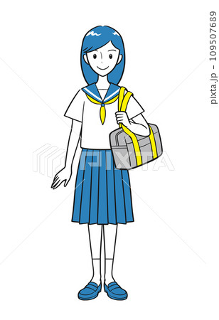 夏の制服を着てスクールバッグを持つ女子中学生(シンプル) 夏の制服を着てスクールバッグを持つ女子中学生(シンプル) 109507689