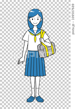 夏の制服を着てスクールバッグを持つ女子中学生(シンプル) 夏の制服を着てスクールバッグを持つ女子中学生(シンプル) 109507689