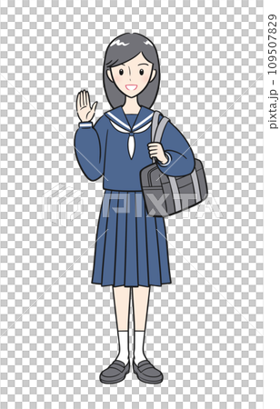 Junior high school girls in uniforms raising their hands in greeting 109507829