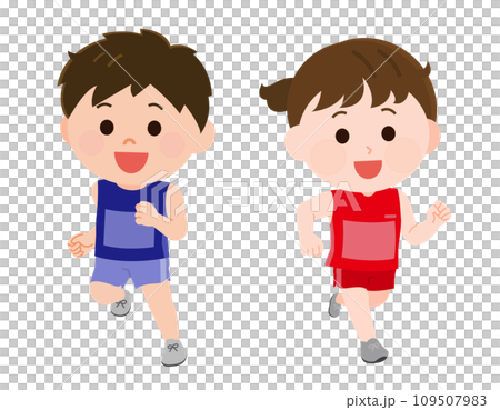 Athletics illustration of boy and girl running in uniform 109507983