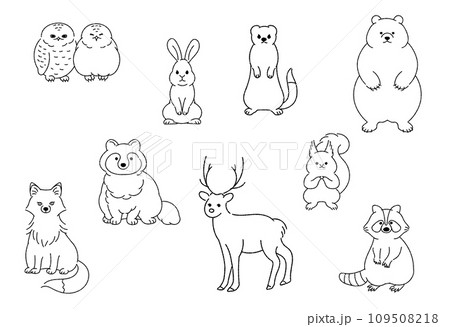 森の動物たちの線画イラスト素材 森の動物たちの線画イラスト素材 109508218