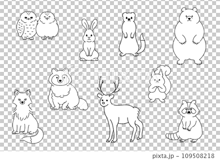森の動物たちの線画イラスト素材 森の動物たちの線画イラスト素材 109508218