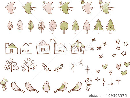 北欧風イラストセット　暖色系 109508376