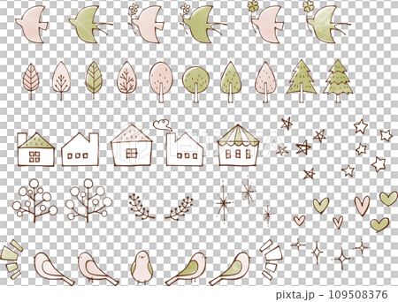 北欧風イラストセット　暖色系 109508376