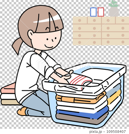 衣類整理する女性　 109508407