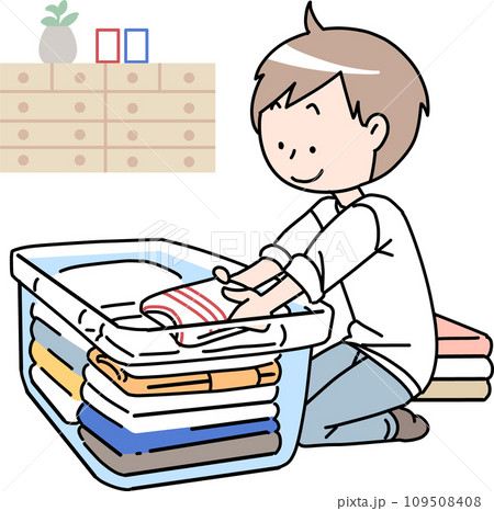 衣類整理する男性　 109508408