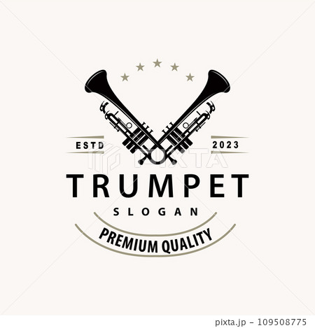 simple brand silhouette design brass musical instrument trumpet, classic jazz trumpet logo 109508775