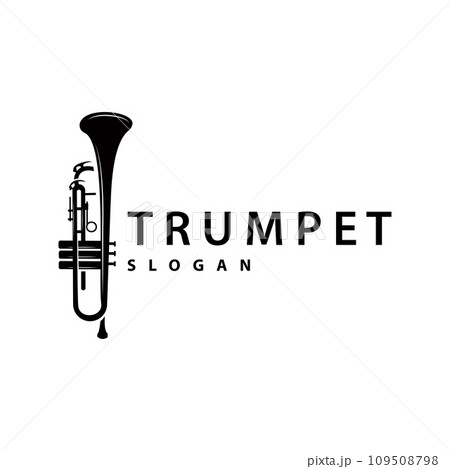 simple brand silhouette design brass musical instrument trumpet, classic jazz trumpet logo 109508798