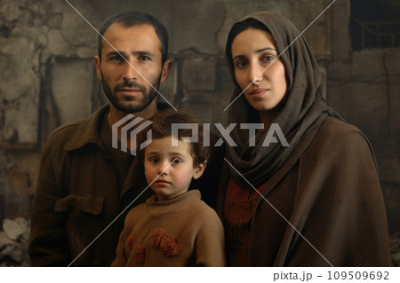 AI-generated content. Civilian refugee affected from war and battle has no comeliness 109509692