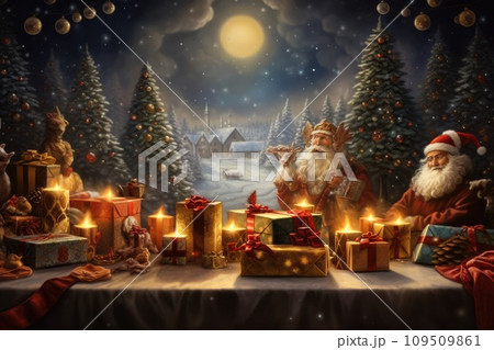 AI-generated content. Many gift boxes for the Christmas eve night comeliness 109509861