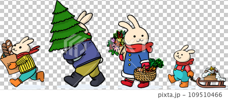 クリスマスを楽しむウサギの家族 109510466