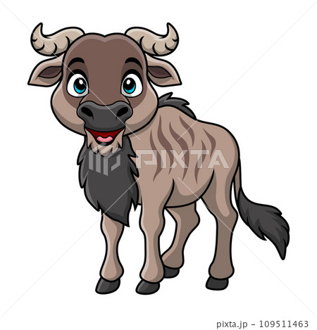 Cute wildebeest cartoon on white background Cute wildebeest cartoon on white background 109511463
