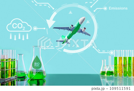 Algae fuel biofuel industry lab researching for bio-aviation fuel (BAF) to be a sustainable aviation fuel (SAF) 109511591