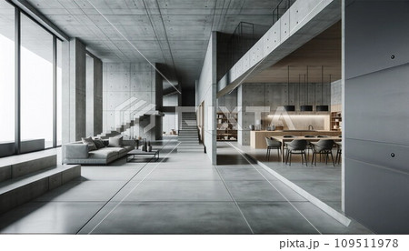 コンクリート打ちっぱなしの誰もいないオフィス (AI生成) コンクリート打ちっぱなしの誰もいないオフィス (AI生成) 109511978