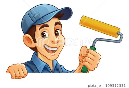 Painter Decorator Paint Roller Cartoon Handy Man Painter Decorator Paint Roller Cartoon Handy Man 109512351